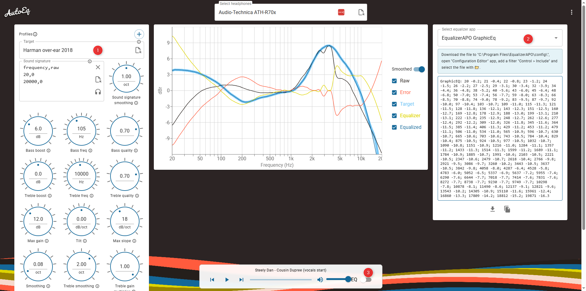 AutoEq EQ curve display with target response options
